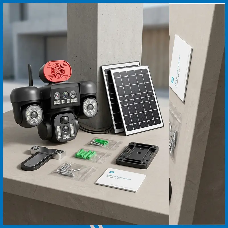 Solar Camera 4G Sim Outdoor CCTV Camera 4les 4view 3PTZ 15.5W Solar 3 lans moving (14x zoom)