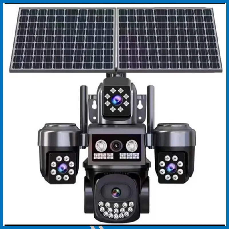 Solar Camera 4G Sim Outdoor CCTV Camera 4les 4view 3PTZ 15.5W Solar 3 lans moving (18x zoom)
