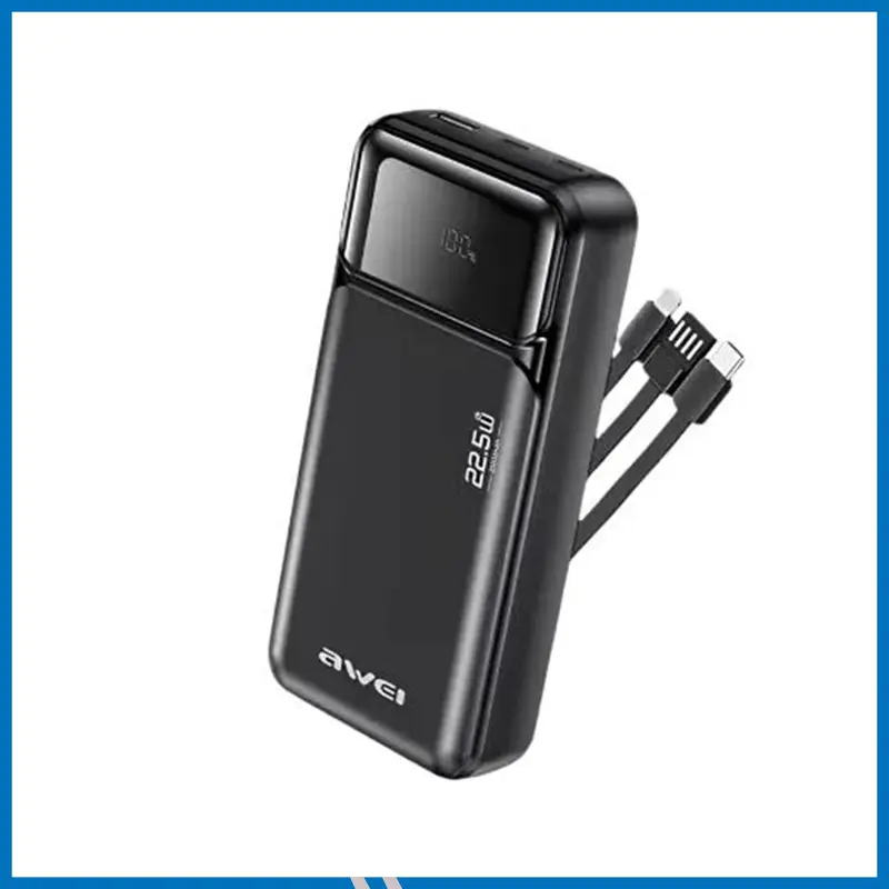 Awei PA‑93 20000mAh 22.5W Fast Charging Power Bank with Built‑in Dual Cables