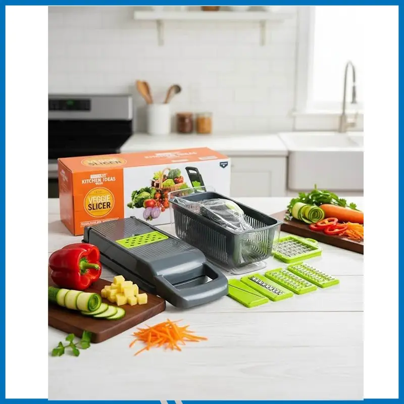 16 in 1 Multifunction Vegetable Cutter with Squre Basket – Portable Chopper, Shredder & Grater for Quick Meal Prep