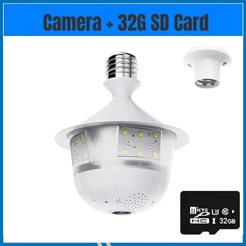 Cash money Save V380 Pro 3MP WIFI E27 Bulb Security Camera Full Color Night Vision Two-Way Voice Wireless Auto Tracking fisheye wifi camera