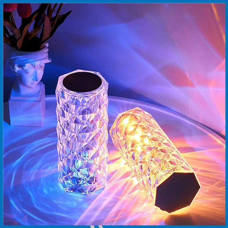 USB Rechargeable RGB 16 Color Crystal Rose Diamond Music Table Lamp Acrylic Table Lamp for Living Room Bedroom with Remote