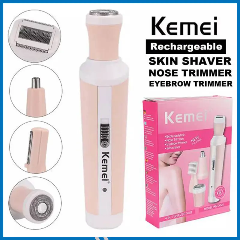 Kemei Km-3024 Multifunctional 4 In 1 Rechargeable Woman Body Shaver Eyebrow Nose Trimmer Set