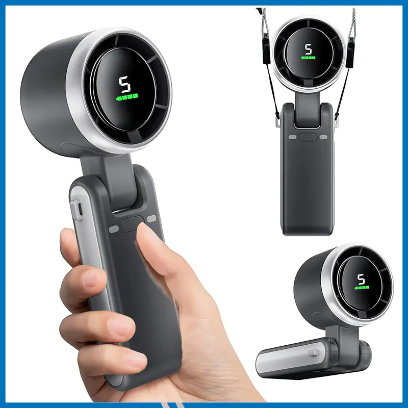 Mini Turbo Fan Portable Handheld Mini Fan Foldable Powerful Winds with 5 Speed