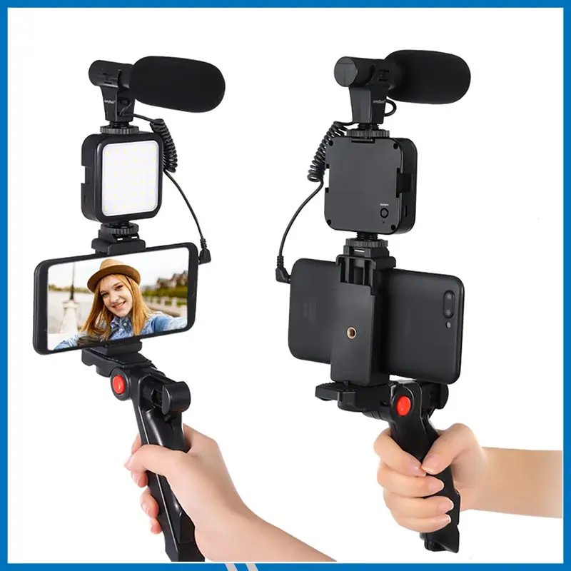 Jumpflash KIT-04LM Vlogging Kit Smartphone Video Rig Kit Includes 1 LED Light 1 Tripod 1 Microphone 1 Phone Holder 1 Re-mote Control for Photography Recording