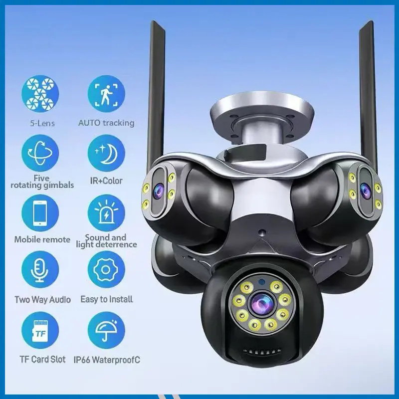 5PTZ 25MP Ultra HD 5Lens 5Screens Cameras Outdoor Wireless Human Track WiFi IP CCTV Network Surveillance Security Camera