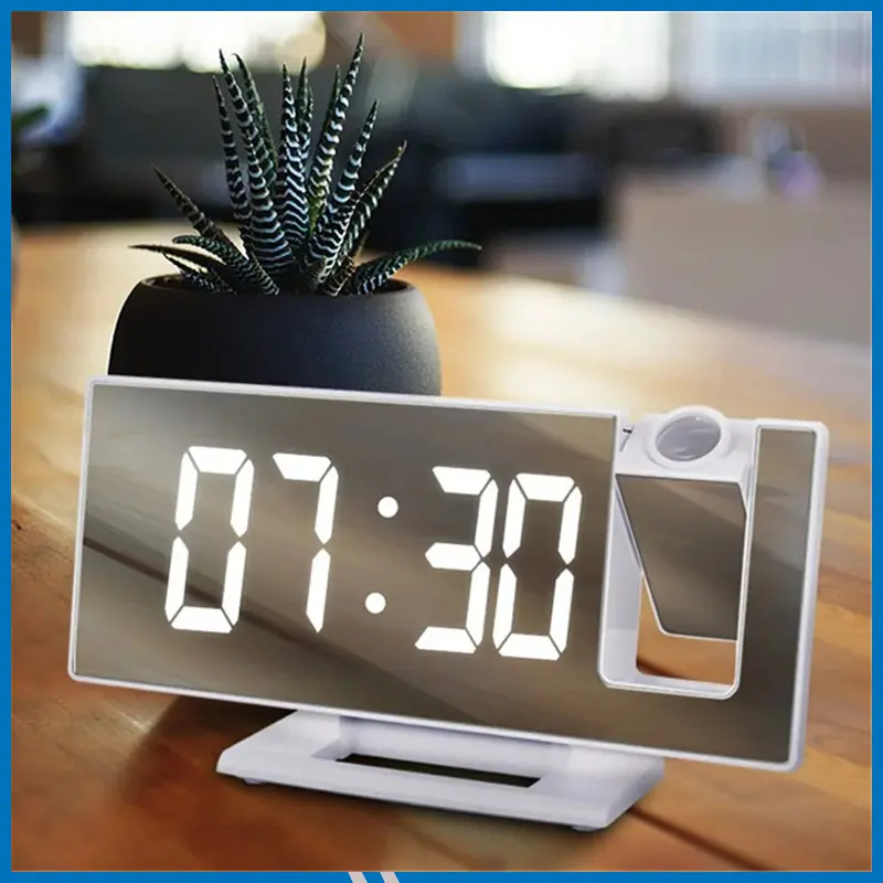 Digital Alarm Clock LED Large Mirror Display 180 ° Rotating Projector Electronic Clock- Digital Alarm Clock
