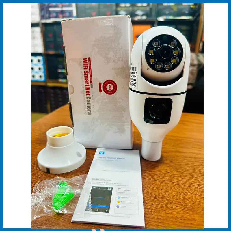 SQ002 Dual lenses Wi-Fi IP Bulb Camera 3+2 Megapixel Night vision 2 way audio intercom 360 degree rotation