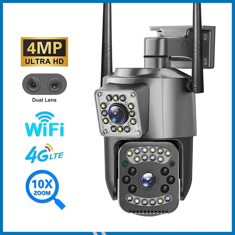 4G Sim Support And Wifi Lan Support Dual Lens Outdoor IP Camera